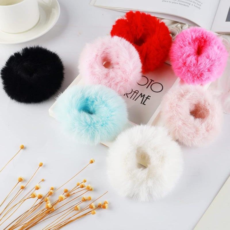 Mljsh 2 PCS Red Faux Rabbit Fur Hair Ties, Soft Fuzzy Scrunchies with Elastic Band, Fluffy Hair Bands for Girls Women, Hair Accessories - Image 5